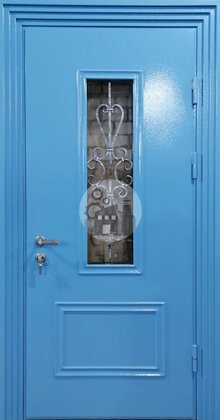 входная дверь со стеклом, отделка металлобагет
