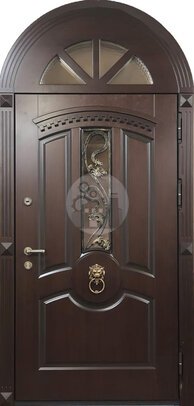 арочная дверь с ковкой и стеклопакетом, отделка мдф-ДВ-1762