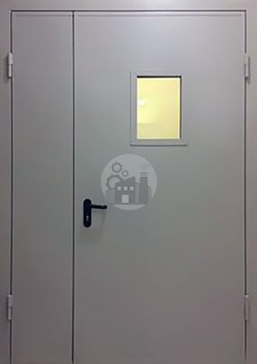 Двустворчатая стальная дверь для котельной со стеклом, окрас нитроэмаль-ДВ-903
