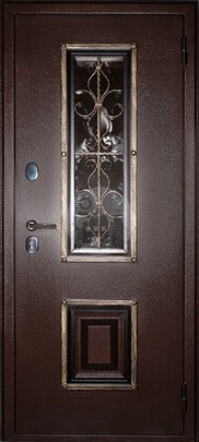 Металлическая дверь со стеклом и ковкой, отделка порошок и МДФ-ДВ-700