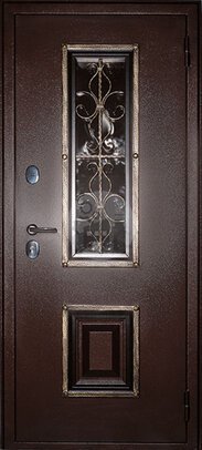 металлическая дверь со стеклом и ковкой, отделка порошок и мдф-ДВ-700