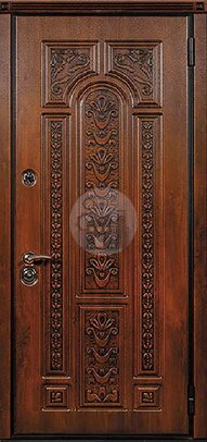 стальная входная дверь без глазка, отделка коричневым vinorit-ДВ-1694